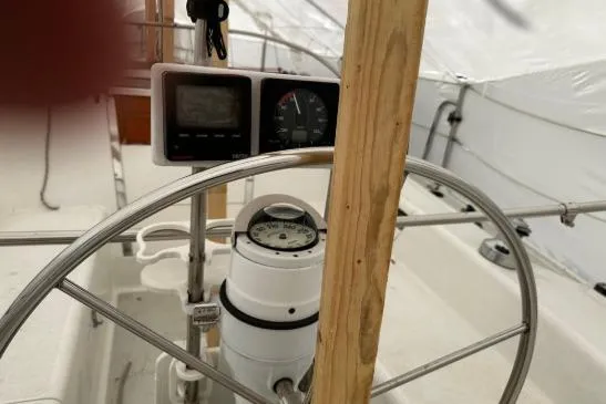 Slide: The Image of Steering wheel and instruments on a 1997 Catalina 28 MkII sailboat. - 4