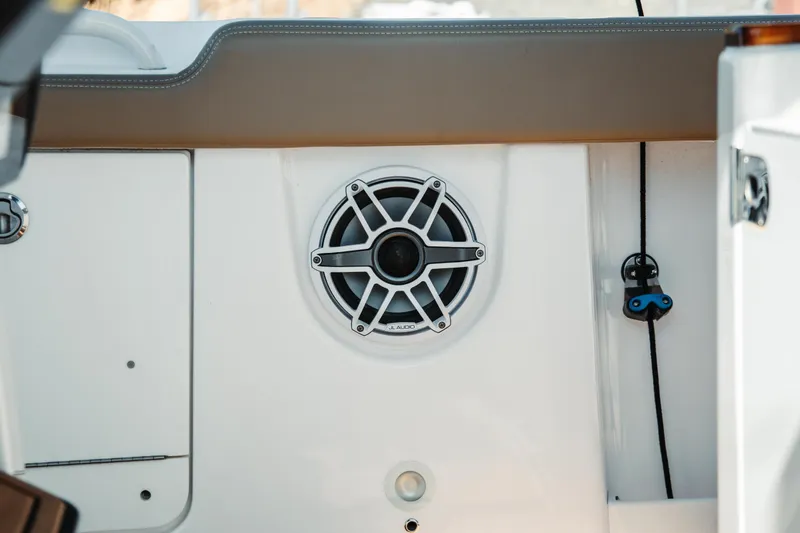 Slide: The Image of 2024 Everglades 315 Center Console boat interior with JL Audio speaker. - 85
