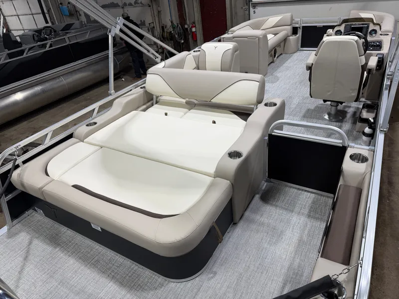 Slide: The Image of 2025 Tahoe Sport VRB 2385 pontoon boat with luxurious interior. - 22