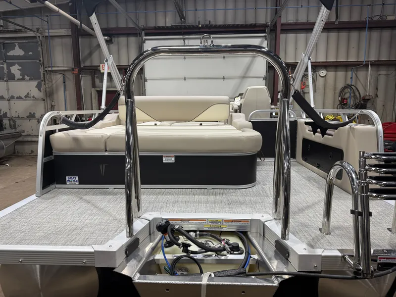 Slide: The Image of 2025 Tahoe Sport VRB 2385 Swingback pontoon boat interior view. - 43