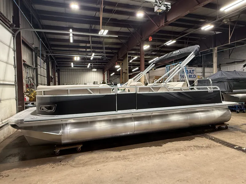 Slide: The Image of 2025 Tahoe Sport VRB 2385 pontoon boat in warehouse - 47