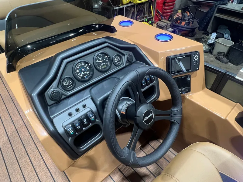 Slide: The Image of Interior view of 2026 Bentley Pontoons Legacy 220 QSB helm. - 12
