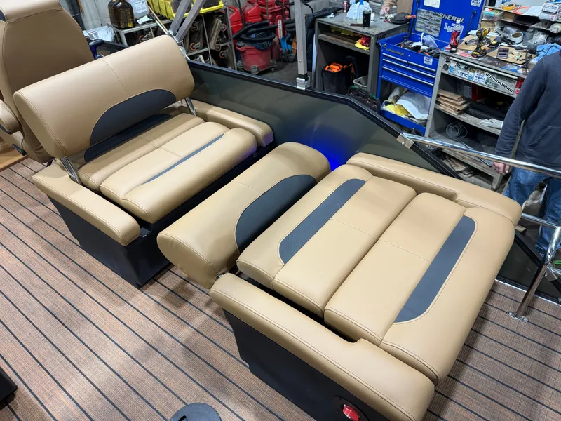 Slide: The Image of Interior of 2026 Bentley Pontoons Legacy 220 QSB with luxurious seating. - 17