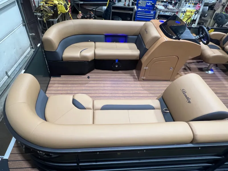 Slide: The Image of Luxurious interior of Bentley Pontoons Legacy 220 QSB 2026. - 2