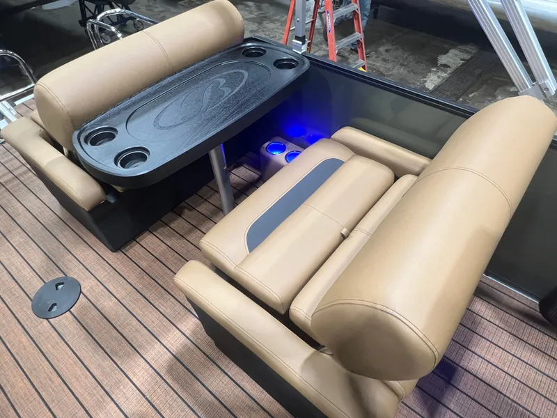 Slide: The Image of Interior of 2026 Bentley Pontoons Legacy 220 QSB with luxurious seating. - 20