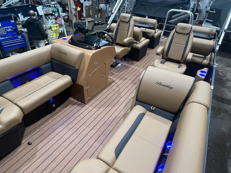Slide: The Image of Interior of 2026 Bentley Pontoons Legacy 220 QSB with luxurious seating. - 33