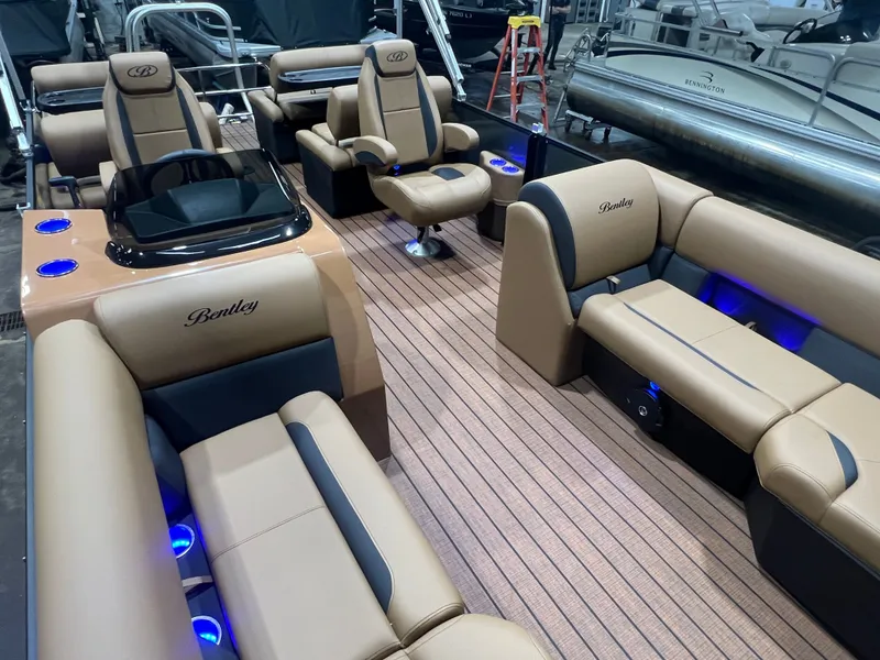 Slide: The Image of Luxurious 2026 Bentley pontoon boat with elegant seating and LED lighting. - 35