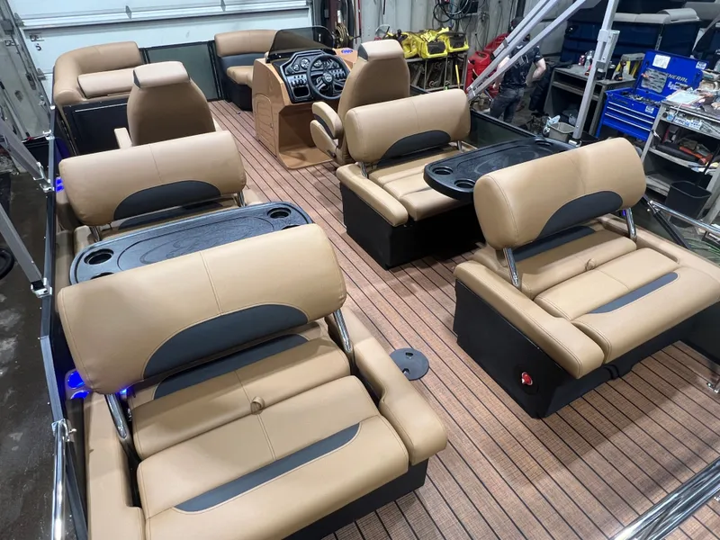 Slide: The Image of Interior of Bentley Pontoons Legacy 220 QSB Swingback, luxurious seating, 2026 model. - 37