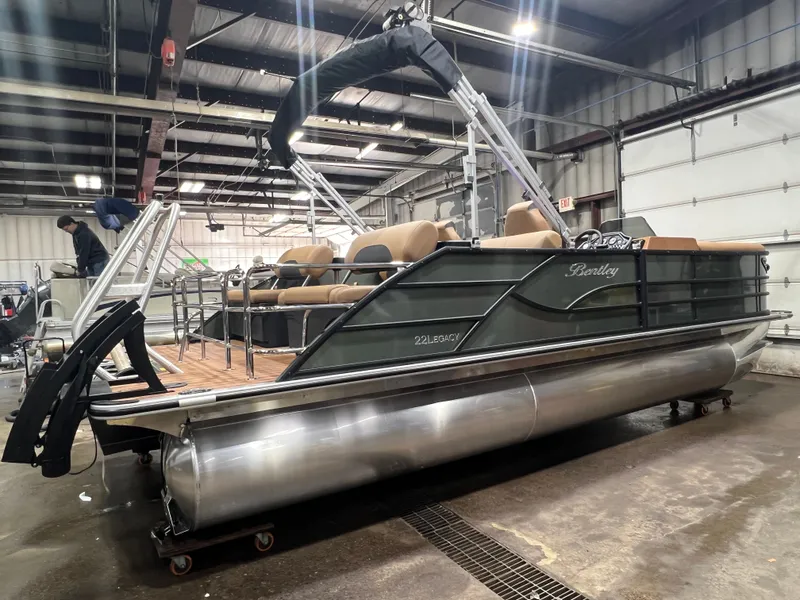 Slide: The Image of 2026 Bentley Pontoons Legacy 220 QSB indoors, modern features. - 40