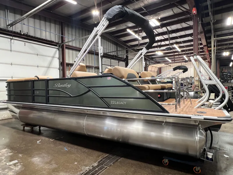Slide: The Image of 2026 Bentley Pontoons Legacy 220 QSB inside a workshop. - 42