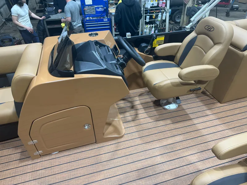 Slide: The Image of Interior of 2026 Bentley Pontoons Legacy 220 Navigator with leather seating. - 11