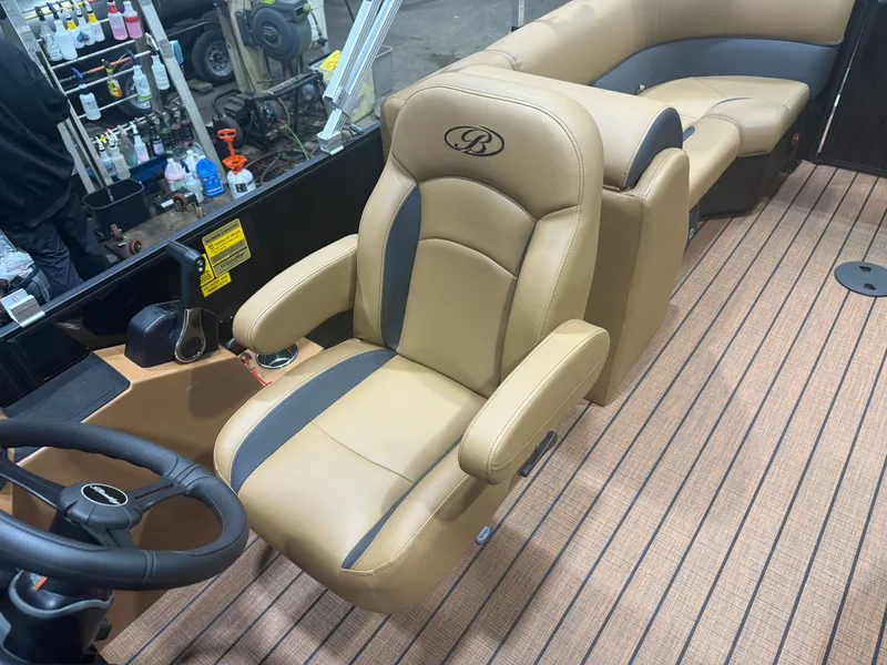 Slide: The Image of Interior of 2026 Bentley Pontoons Legacy 220 Navigator with luxurious seating. - 12
