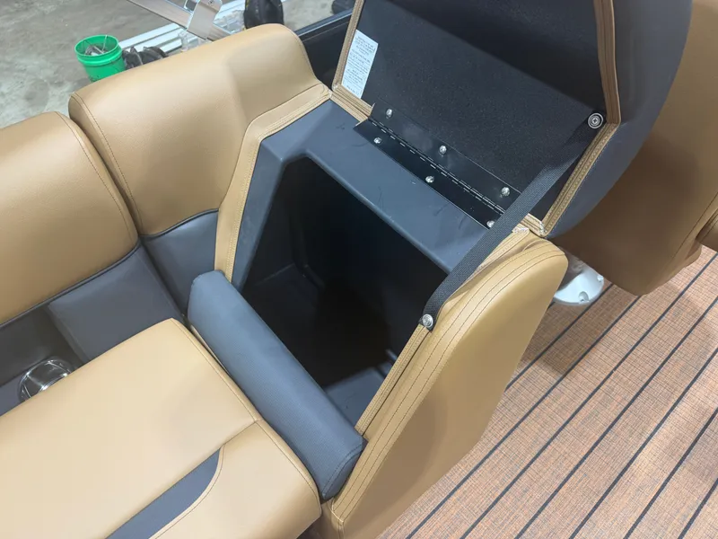 Slide: The Image of Interior of 2026 Bentley Pontoons Legacy 220 Navigator with storage compartment. - 23