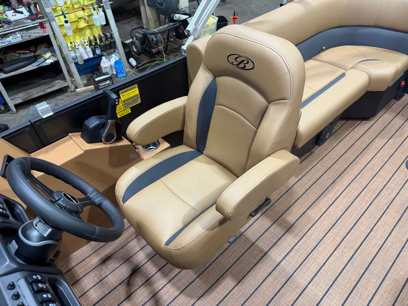 Slide: The Image of Interior of 2026 Bentley Pontoons Legacy 220 Navigator with leather seating. - 12