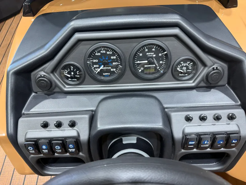 Slide: The Image of Dashboard of 2026 Bentley Pontoons Legacy 220 Navigator with Honda engine gauges. - 14