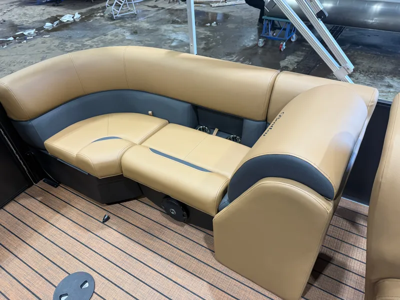 Slide: The Image of Luxurious seating in the 2026 Bentley Pontoons Legacy 220 Navigator. - 16