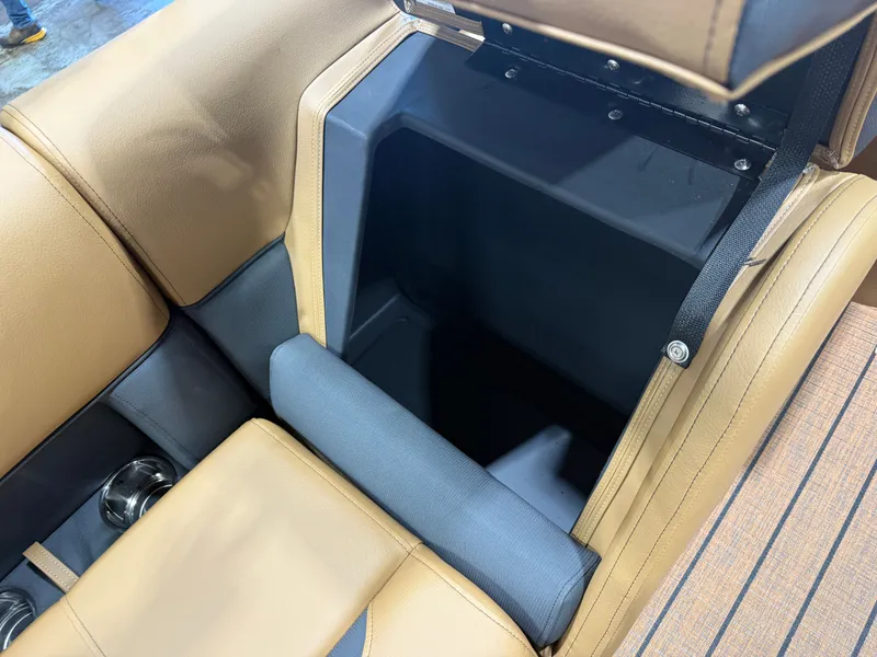 Slide: The Image of Interior of 2026 Bentley Pontoons Legacy 220 Navigator with storage compartment. - 23
