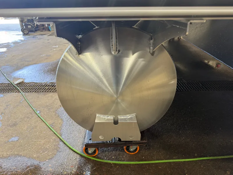 Slide: The Image of Bentley Pontoons Legacy 220 underside with stainless steel components, 2026 model. - 33