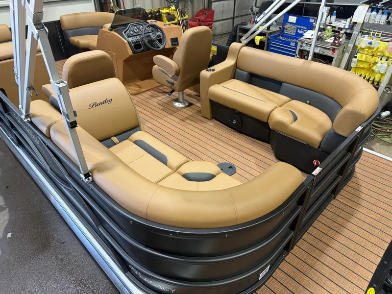 Slide: The Image of Interior of 2026 Bentley Pontoons Legacy 220 Navigator with luxurious seating. - 4