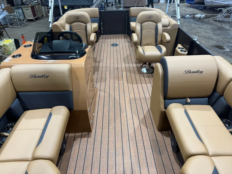 Slide: The Image of Interior of 2026 Bentley Pontoons Legacy 220 Navigator with luxurious seating. - 7