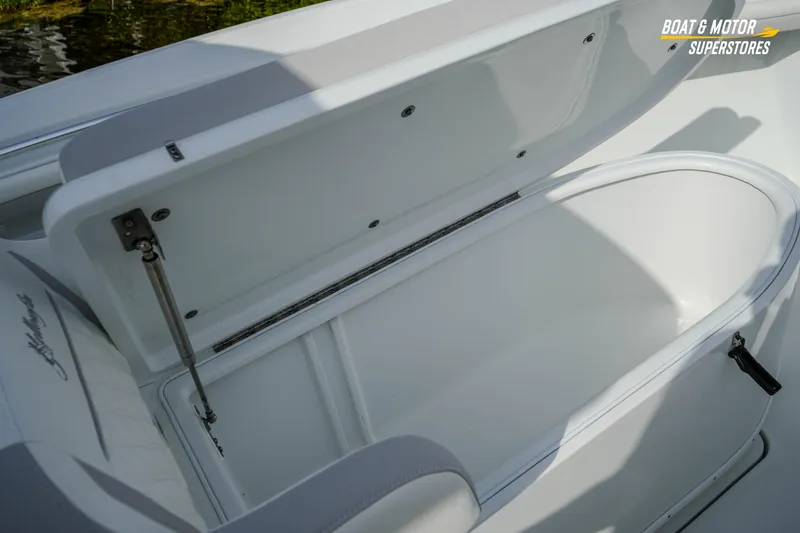 Slide: The Image of Open storage compartment on a 2020 Yellowfin 32 Offshore boat. - 41