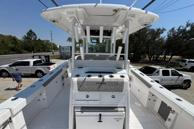 Slide: The Image of 2025 Caymas 34 CT boat with spacious deck and modern amenities. - 39