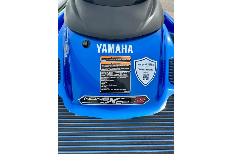 Slide: The Image of 2016 Yamaha WaveRunner FZS, blue with NanoXcel 2 technology, warning labels visible. - 13