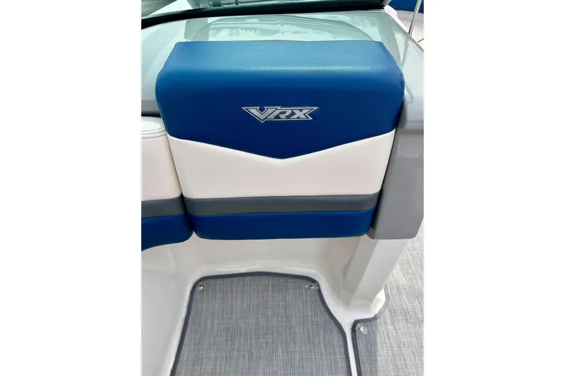 Slide: The Image of 2017 Chaparral 203 Vortex VRX boat seat with blue and white upholstery. - 46