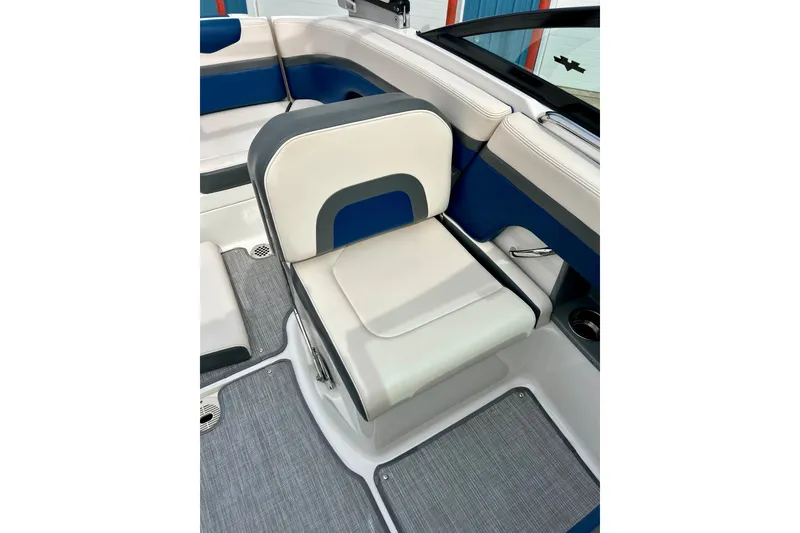 Slide: The Image of 2017 Chaparral 203 Vortex boat interior with blue and white seating. - 73
