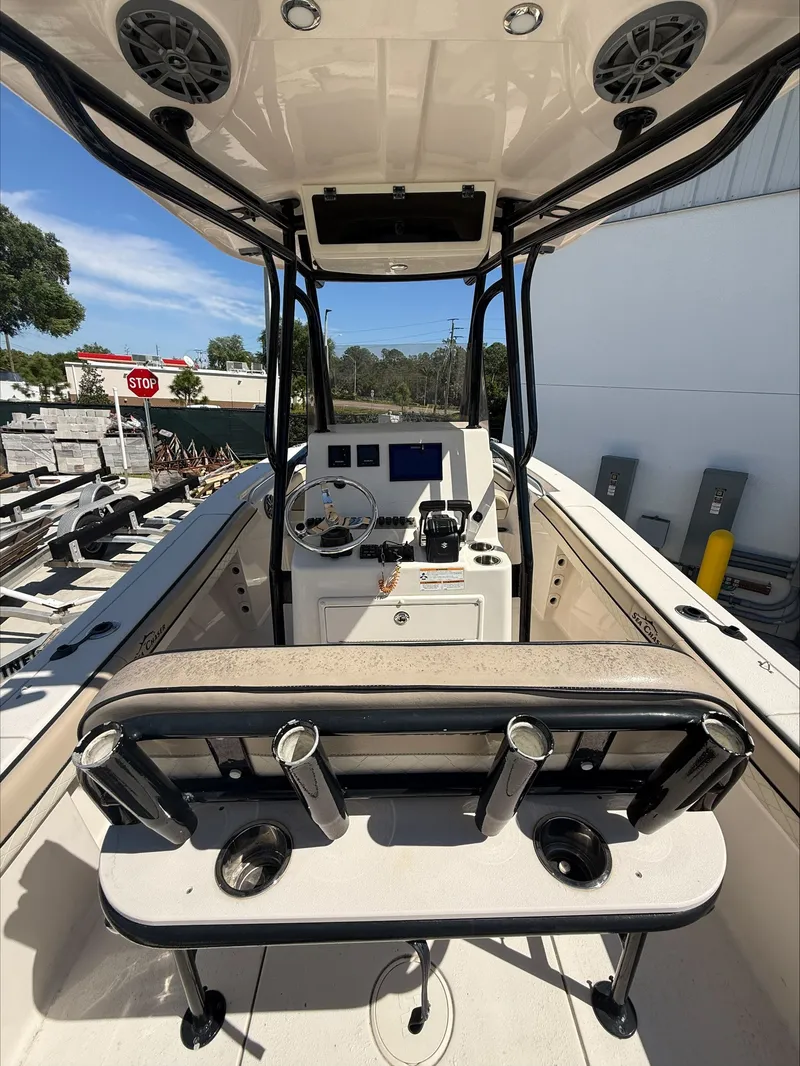 Slide: The Image of Interior view of 2023 Sea Chaser 24 HFC boat with helm console. - 8