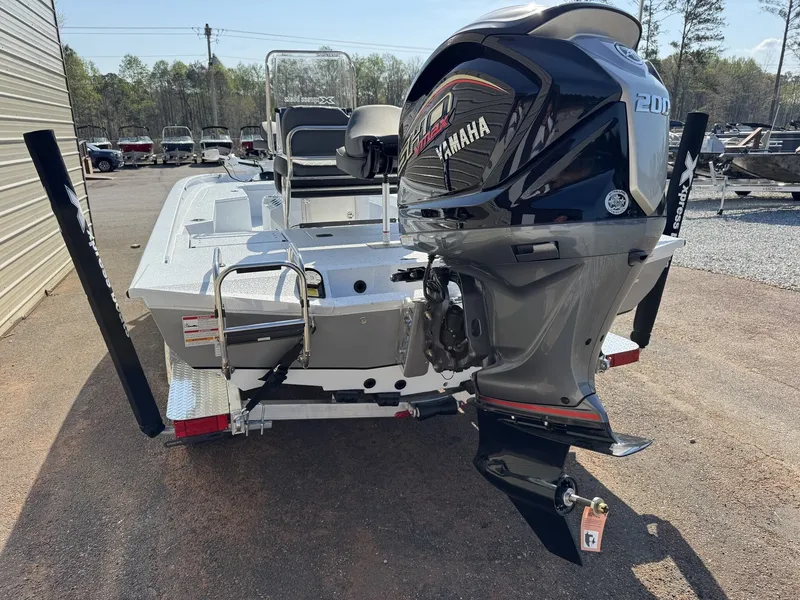 Slide: The Image of Xpress Hyper-Lift Series H22B-200HP boat, rear view with Yamaha engine, year 2026. - 8