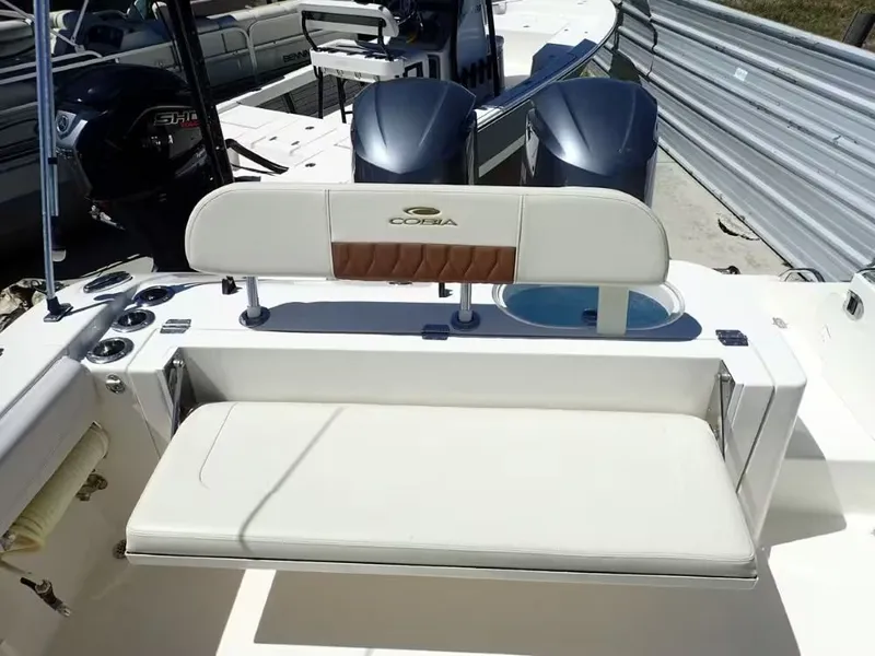 Slide: The Image of 2020 Cobia 280 Center Console with bench seat and engines. - 5