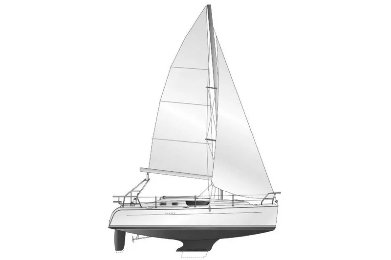 Slide: The Image of Illustration of a 2005 Hunter 31 sailboat with sails unfurled. - 27