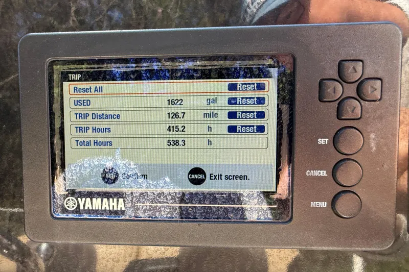 Slide: The Image of Yamaha display showing trip data for 2016 Tidewater 2110 Bay Max boat. - 11