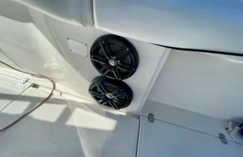 Slide: The Image of Speakers installed on a 2006 Wellcraft 32 CCF boat interior. - 46