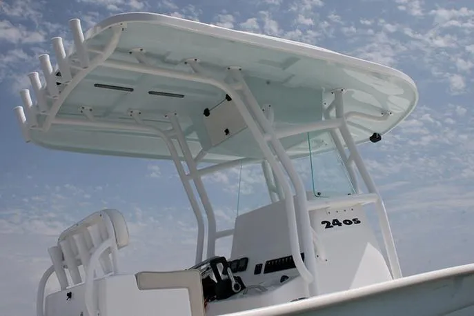 Slide: The Image of Manufacturer Provided Image: 2026 Cape Horn 24 OS boat with T-top against a cloudy sky. - 7