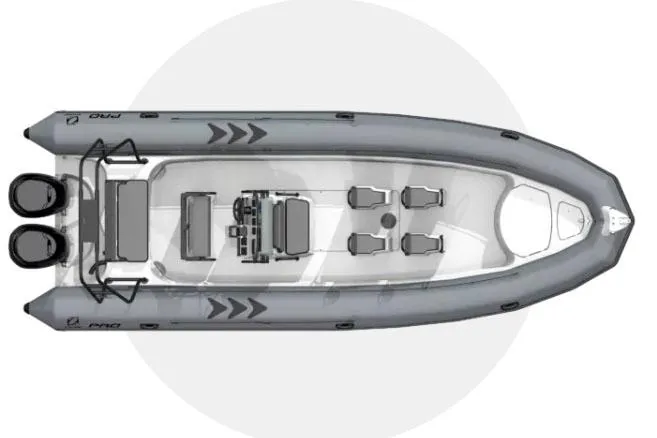 Slide: The Image of Manufacturer Provided Image: Zodiac Pro 850 boat 2026, top view, gray design, dual engines. - 3