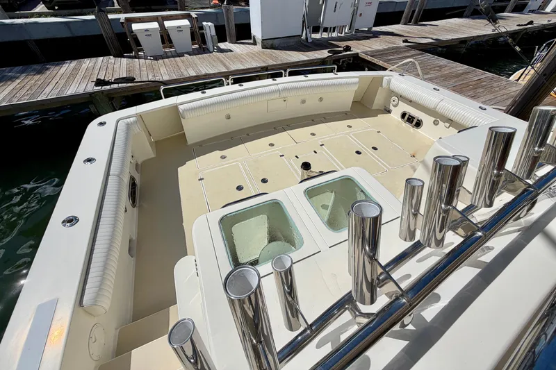 Slide: The Image of Spacious deck of Horizon 92 yacht with rod holders and storage compartments. - 20