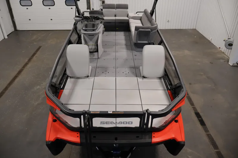 Slide: The Image of 2023 Sea-Doo Switch Sport 21 pontoon boat interior with modular seating. - 8