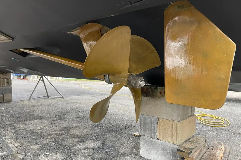 Slide: The Image of Bilge area of 2012 Cabo 32 Express boat with pumps and wiring. - 29