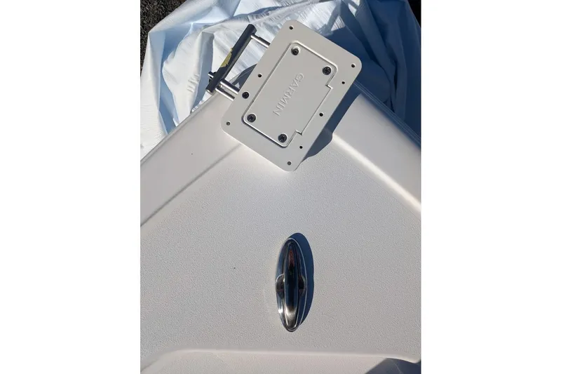 Slide: The Image of 2025 Sportsman Masters 227 Bay Boat with Garmin mount on deck. - 9