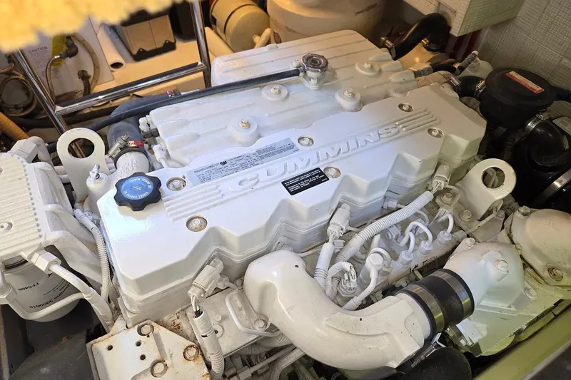 Slide: The Image of Engine of 2010 American Tug "34" Pilothouse Trawler, featuring Cummins components. - 105