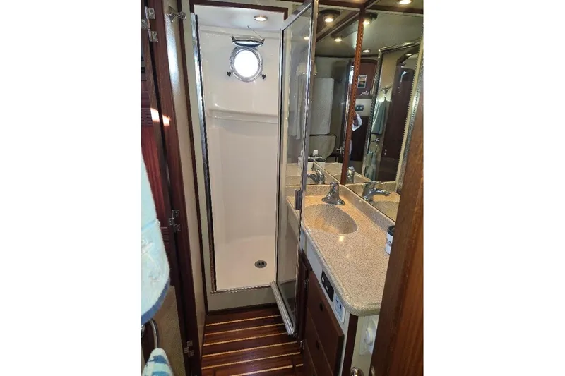 Slide: The Image of Bathroom interior of 2010 American Tug "34" Pilothouse Trawler with shower and sink. - 20