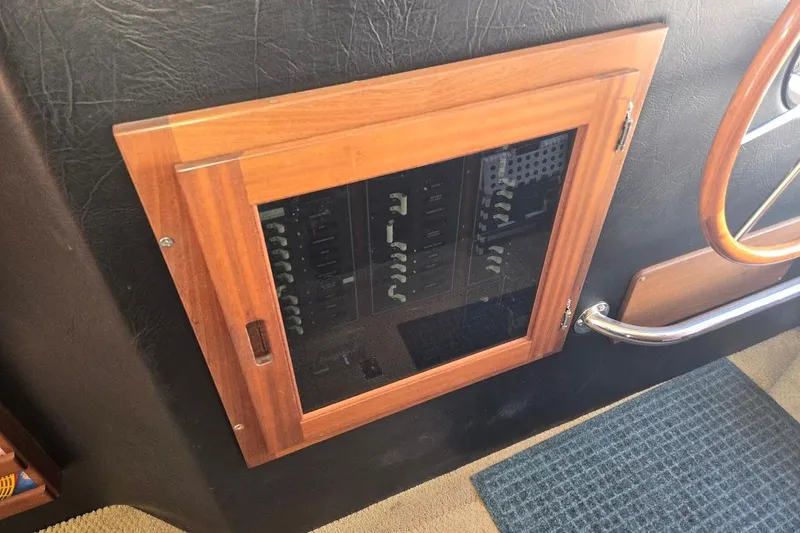 Slide: The Image of Electrical panel in 2010 American Tug "34" Pilothouse Trawler with wooden frame. - 58