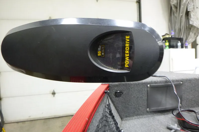 Slide: The Image of PowerDrive motor on 2022 Lund 1650 Angler Sport boat, indoor setting. - 10