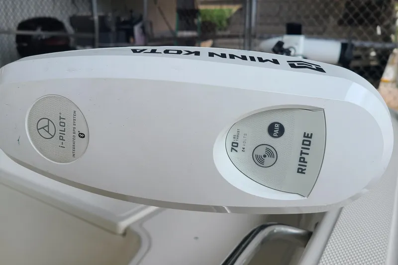 Slide: The Image of Minn Kota Riptide trolling motor on 2019 Boston Whaler 150 Montauk boat. - 6