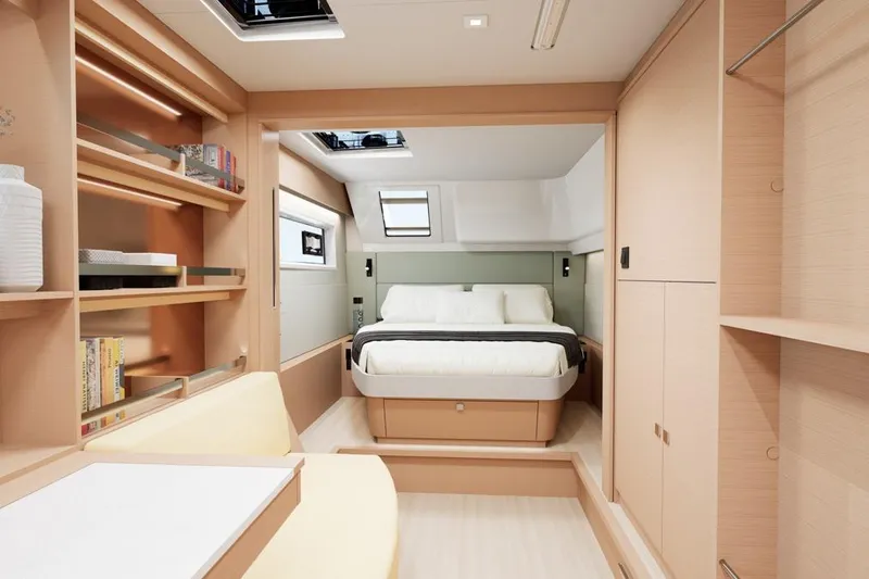 Slide: The Image of Luxurious cabin of Lagoon 47 yacht, model year 2026. - 19