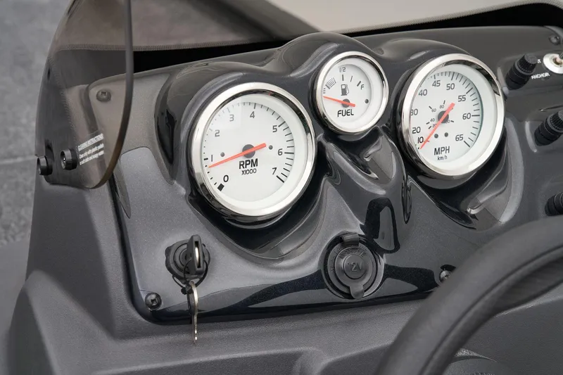 Slide: The Image of Manufacturer Provided Image: Dashboard of 2025 Tracker Pro 170 boat with RPM, fuel, and speed gauges. - 41