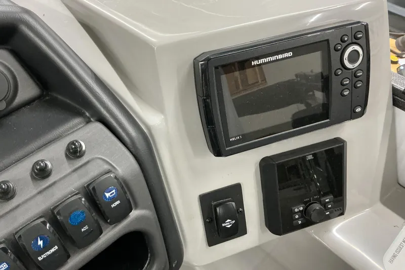 Slide: The Image of Control panel of 2025 Bentley Pontoons Legacy 240 Swingback with Humminbird Helix 5 display. - 10