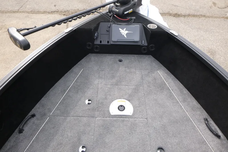 Slide: The Image of 2025 Alumacraft Competitor 175X Sport boat deck with Minn Kota trolling motor. - 5